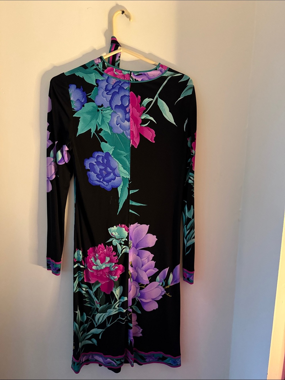 Black Floral Long Sleeve Dress with Purple & Teal Print - Picture 3 of 3